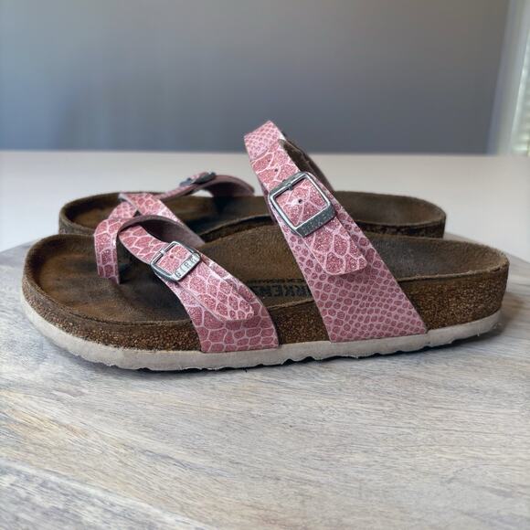 Birkenstock Women's Mayari Pink Metallic Snake Print Leather Sandals Size 6 - Picture 2 of 9